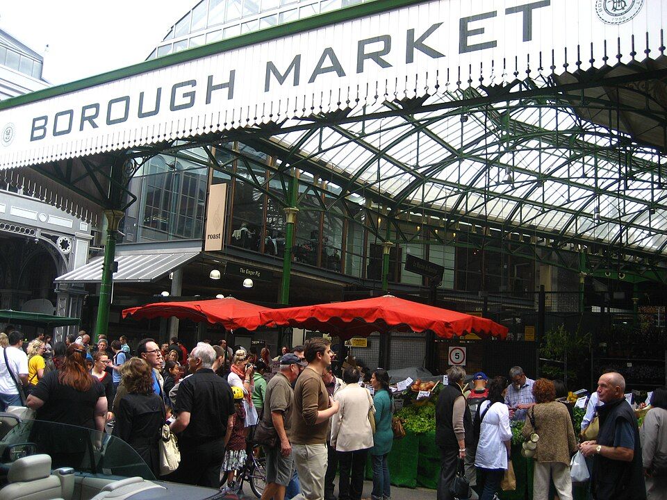 Borough Market, One of London's oldest food markets, packed with stalls under the railway arches near London Bridge