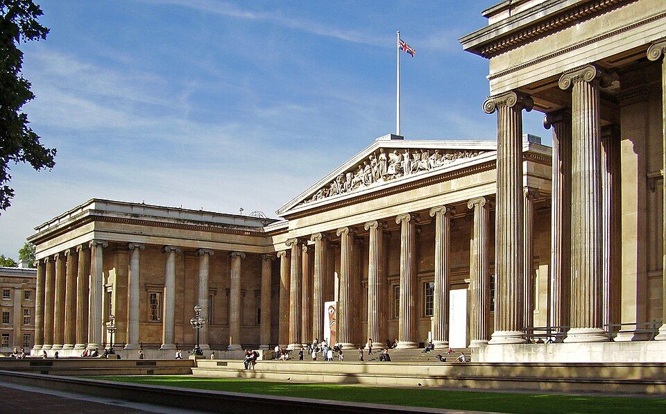 British Museum, a vast free museum of human history and culture, housed in a Bloomsbury building