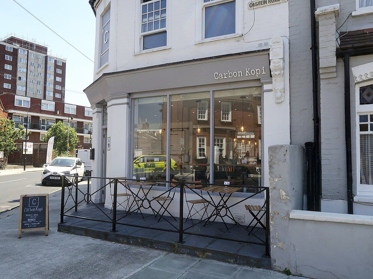 Carbon Kopi (Barons Court), a small independent coffee shop tucked into a residential corner of Barons Court