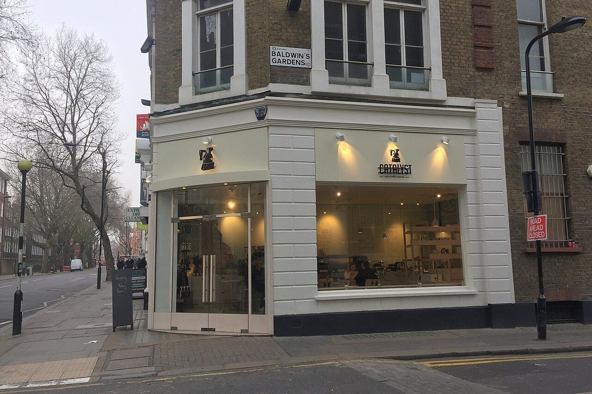 Catalyst Coffee Roasters, a coffee roaster and café on a corner of Gray's Inn Road in Holborn