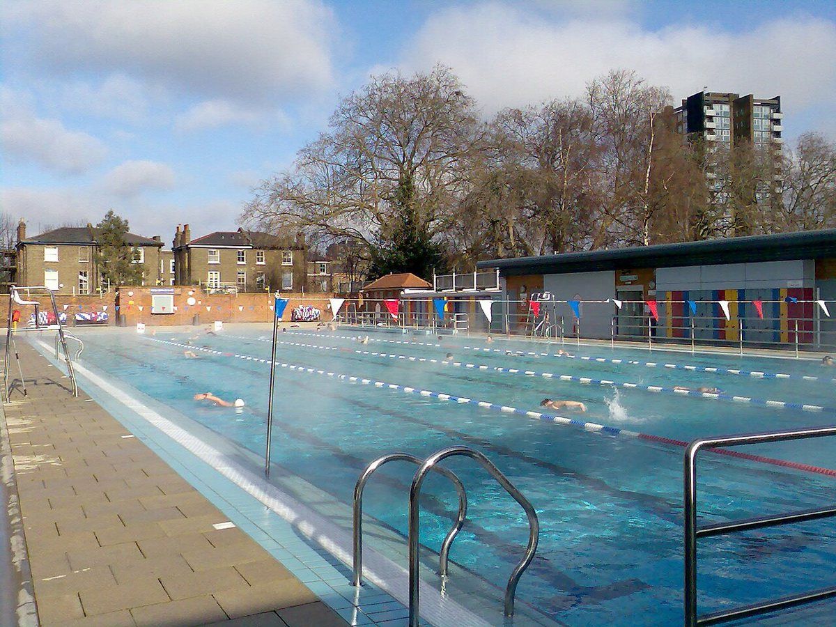London Fields Lido, a heated 50-metre outdoor pool on London Fields West Side in Hackney