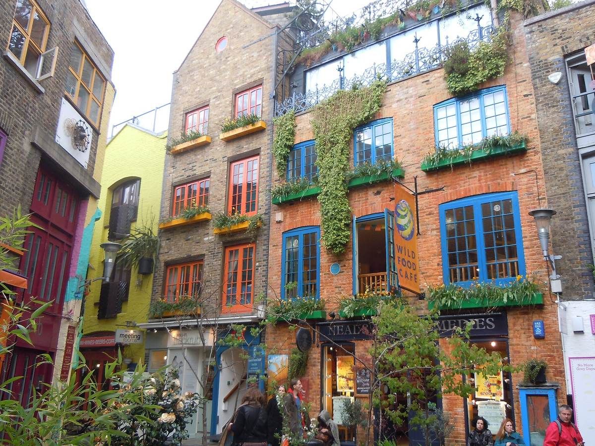 Neal's Yard, a small, brightly painted courtyard tucked off the streets of Covent Garden