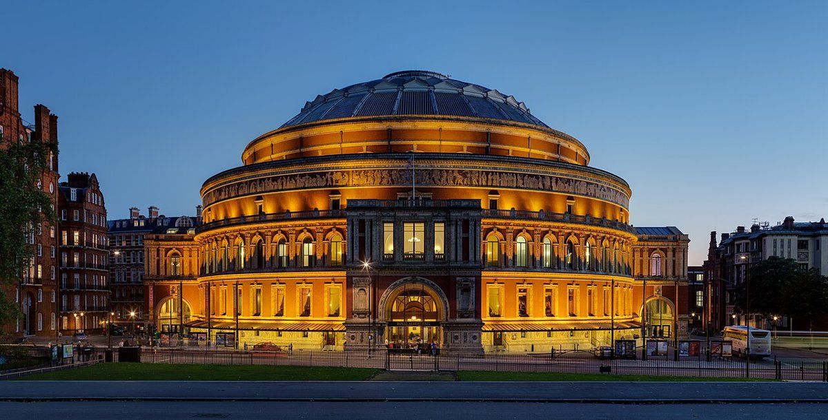 Royal Albert Hall, the great red-brick elliptical concert hall in Kensington