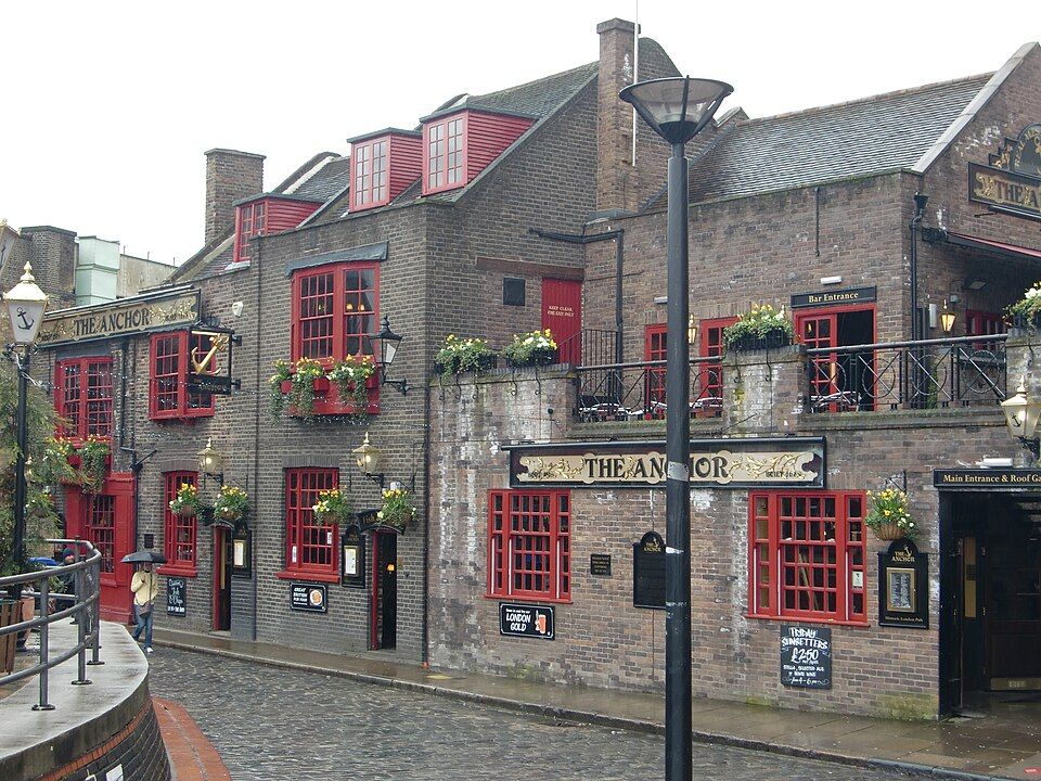 The Anchor Bankside, a riverside pub on the south bank near Southwark Cathedral, on a site that has held a tavern