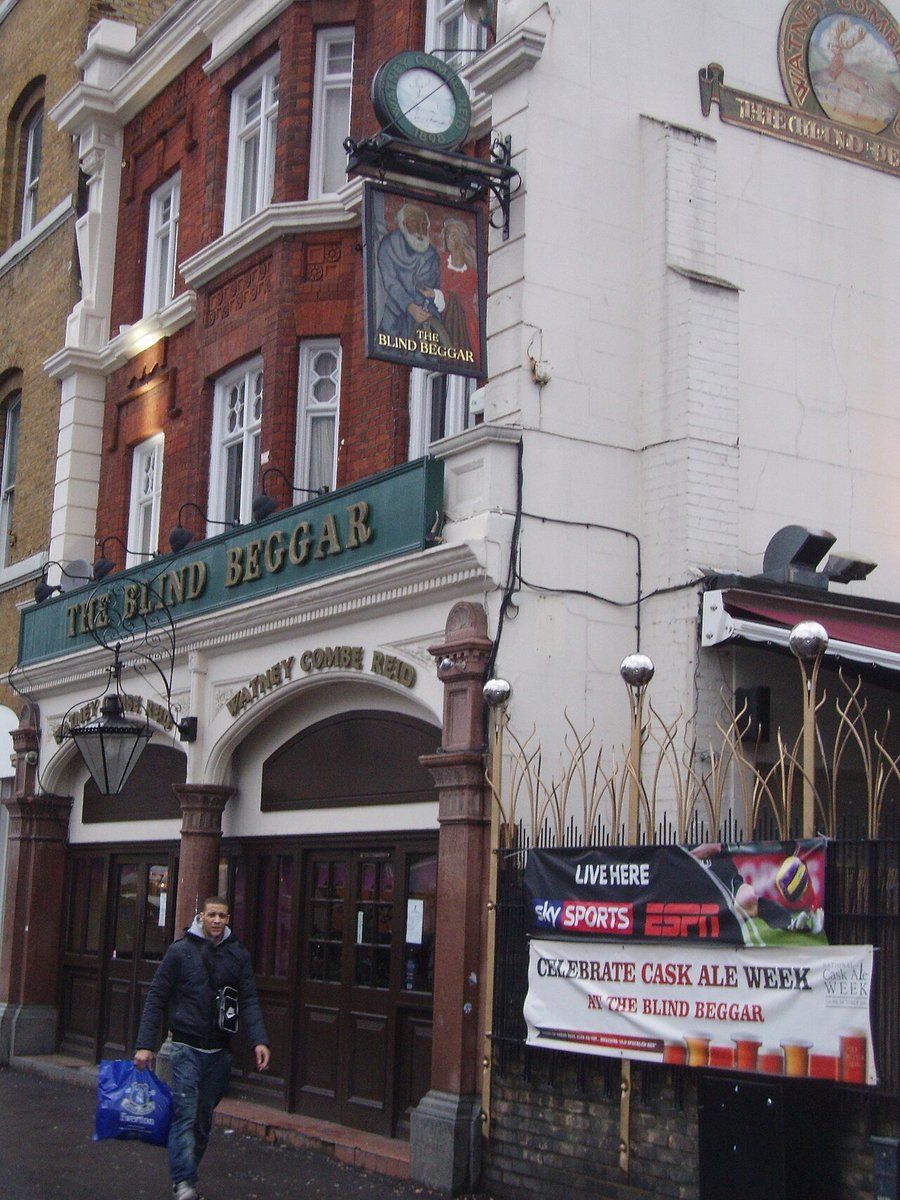 The Blind Beggar, a pub built in 1894 on Whitechapel Road, best known as where Ronnie Kray shot George Cornell in 1966