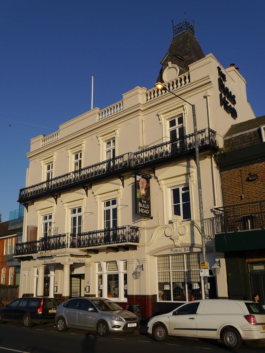 The Bull's Head, a riverside Young's pub beside Barnes Bridge