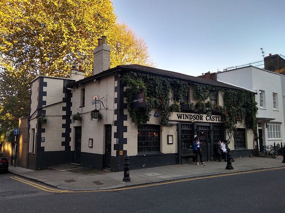 The Windsor Castle, a Grade II-listed pub from the 1820s on Campden Hill Road near Holland Park